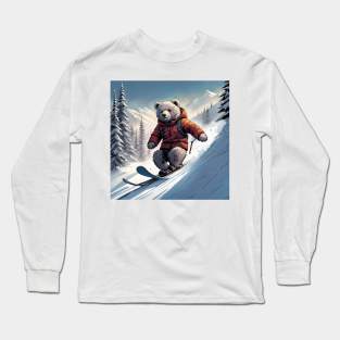 Teddy skiing down a hill in the snow Long Sleeve T-Shirt